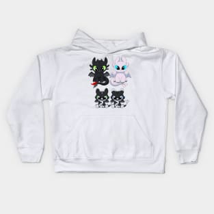 Dragon family with boys, dragon mama, toothless, light fury, night lights babies, my family Kids Hoodie